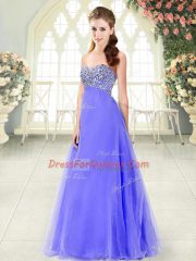 Lavender Lace Up Prom Party Dress Beading Sleeveless Floor Length