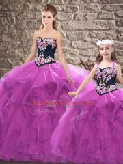 Tulle Sweetheart Sleeveless Lace Up Beading and Embroidery Vestidos de Quinceanera in Purple