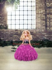 High Quality Fuchsia Sweetheart Lace Up Embroidery and Ruffles Sweet 16 Quinceanera Dress Sleeveless