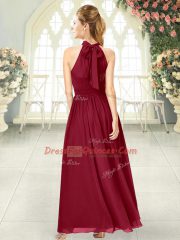 Glamorous Sleeveless Chiffon Ankle Length Zipper Womens Party Dresses in Blue with Ruching