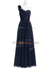 One Shoulder Sleeveless Zipper Prom Party Dress Black Chiffon