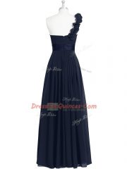 One Shoulder Sleeveless Zipper Prom Party Dress Black Chiffon
