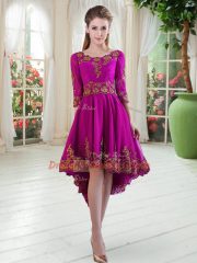Admirable Tulle Scoop Long Sleeves Lace Up Embroidery Prom Dresses in Purple