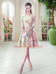 A-line Prom Gown Yellow Scoop Half Sleeves Knee Length Lace Up
