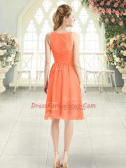 Orange Sleeveless Lace Knee Length Evening Dress