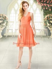 Orange Sleeveless Lace Knee Length Evening Dress