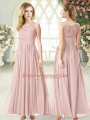 Shining Sleeveless Ankle Length Lace Zipper Party Dresses with Pink