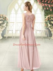 Shining Sleeveless Ankle Length Lace Zipper Party Dresses with Pink