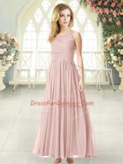 Shining Sleeveless Ankle Length Lace Zipper Party Dresses with Pink