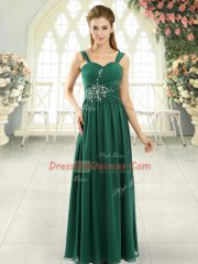 Green Empire Spaghetti Straps Sleeveless Chiffon Lace Up Beading and Ruching Prom Dresses
