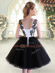 Exceptional Black Scoop Neckline Beading and Lace Prom Party Dress Sleeveless Lace Up