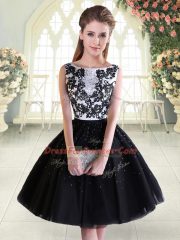 Exceptional Black Scoop Neckline Beading and Lace Prom Party Dress Sleeveless Lace Up