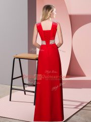 Suitable Red Prom Gown Prom and Party and Military Ball with Beading V-neck Sleeveless Lace Up