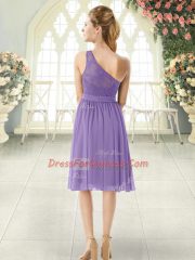 Artistic Lavender Chiffon Side Zipper One Shoulder Sleeveless Knee Length Evening Dress Lace