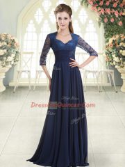 Dazzling Zipper Prom Party Dress Blue for Prom and Party with Pick Ups Sweep Train