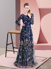 Dramatic Multi-color Prom and Party with Pattern Scoop Long Sleeves Sweep Train Zipper