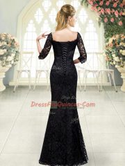 Fashion Black Sweetheart Neckline Beading and Lace Prom Dress Half Sleeves Lace Up