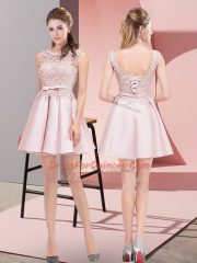 Fancy Scoop Sleeveless Satin Party Dress Lace and Bowknot Lace Up