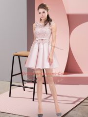 Fancy Scoop Sleeveless Satin Party Dress Lace and Bowknot Lace Up