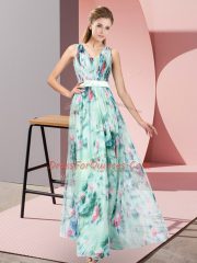 Multi-color Empire Pattern Homecoming Dress Zipper Printed Sleeveless Floor Length