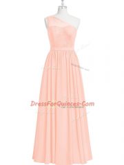 Gorgeous One Shoulder Sleeveless Evening Dress Floor Length Lace Pink Chiffon