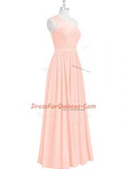Gorgeous One Shoulder Sleeveless Evening Dress Floor Length Lace Pink Chiffon