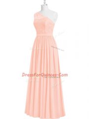 Gorgeous One Shoulder Sleeveless Evening Dress Floor Length Lace Pink Chiffon