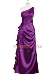 Discount One Shoulder Sleeveless Side Zipper Prom Evening Gown Purple Elastic Woven Satin