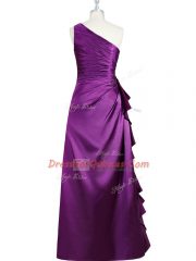 Discount One Shoulder Sleeveless Side Zipper Prom Evening Gown Purple Elastic Woven Satin