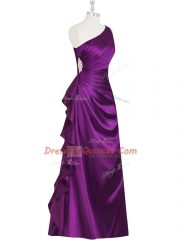 Discount One Shoulder Sleeveless Side Zipper Prom Evening Gown Purple Elastic Woven Satin