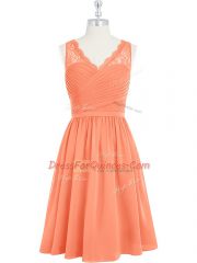 Custom Designed Orange Prom Dress Prom and Party with Lace V-neck Sleeveless Side Zipper