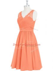 Custom Designed Orange Prom Dress Prom and Party with Lace V-neck Sleeveless Side Zipper