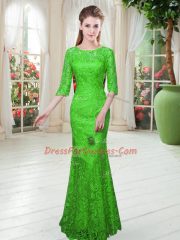 Half Sleeves Floor Length Prom Dresses and Lace