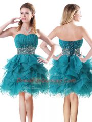 Attractive Teal Sleeveless Organza Lace Up Evening Dress for Prom and Party