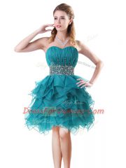 Attractive Teal Sleeveless Organza Lace Up Evening Dress for Prom and Party