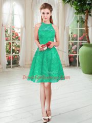 Scoop Sleeveless Prom Dress Knee Length Lace Turquoise