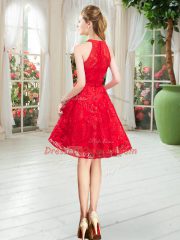 Scoop Sleeveless Prom Dress Knee Length Lace Turquoise