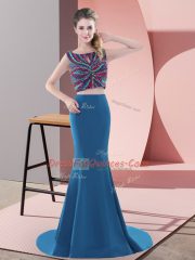 Sophisticated Teal Scoop Neckline Beading Prom Evening Gown Sleeveless Backless