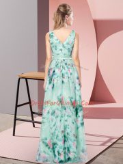 Sleeveless Zipper Floor Length Pattern Dress for Prom