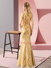 Flirting Half Sleeves Zipper Floor Length Sequins Prom Evening Gown
