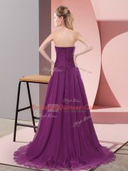 Custom Design Purple Prom Evening Gown Prom and Party and Military Ball with Beading and Lace Strapless Sleeveless Sweep Train Zipper