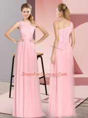 Admirable Pink Sleeveless Ruching Floor Length Homecoming Dress