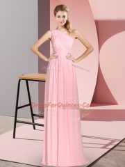 Admirable Pink Sleeveless Ruching Floor Length Homecoming Dress