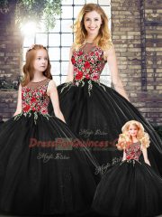 Black Ball Gowns Embroidery Quince Ball Gowns Zipper Sleeveless Floor Length