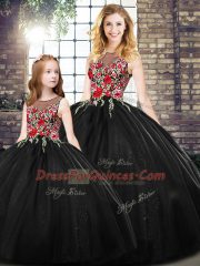 Black Ball Gowns Embroidery Quince Ball Gowns Zipper Sleeveless Floor Length