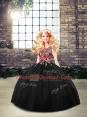 Black Ball Gowns Embroidery Quince Ball Gowns Zipper Sleeveless Floor Length