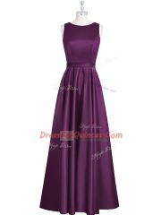 Modern Floor Length Empire Sleeveless Eggplant Purple Prom Dress Backless