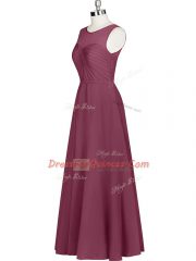 Burgundy Zipper Scoop Ruching Dress for Prom Chiffon Sleeveless