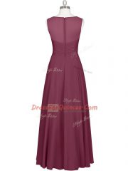 Burgundy Zipper Scoop Ruching Dress for Prom Chiffon Sleeveless