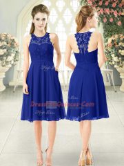 Graceful Royal Blue Zipper Scoop Lace Prom Evening Gown Chiffon Sleeveless
